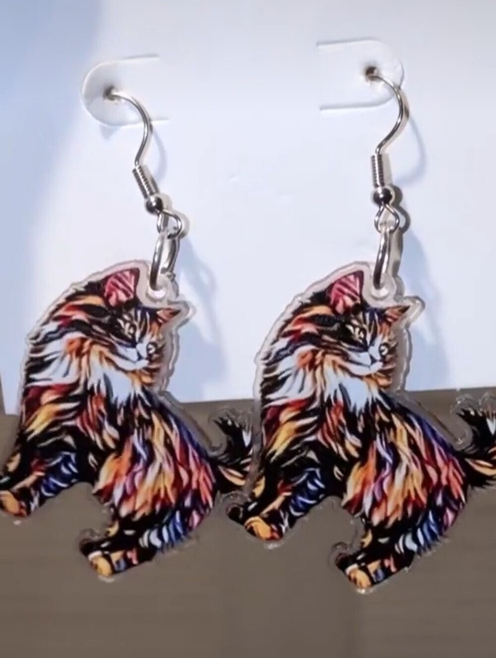 Colorful Longhair Cat Dangle Earrings - Multicolor